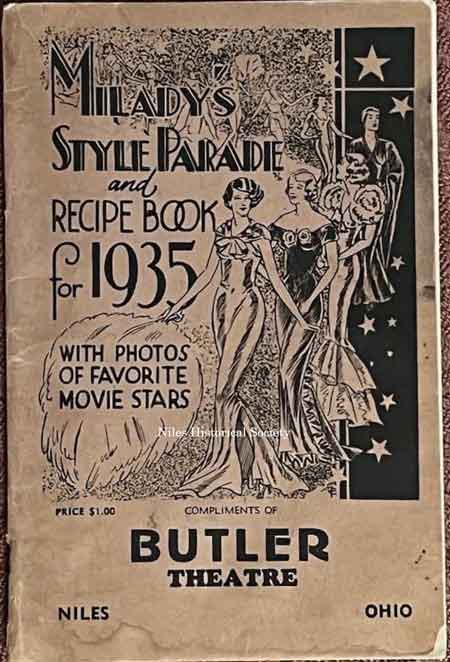 Milady's Style Parade and Recipe Book for 1935 with photos of favorite movie stars. Compliments of the Butler Theatre.