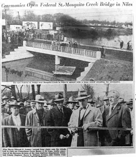 Photo taken from the newspaper, November 22, 1950, of the opening ceremonies of the East Federal Street bridge in Niles.