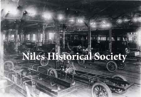 Inside the Niles Car and Manufacturing Co. about 1915 when the streetcars were being phased out and truck chassis were being built.
