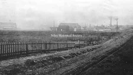 Smoky industrial skyline of Niles at the peak of iron manufacturing, descibed by historian Howe in 1888 as "among the most extensive in the state." 