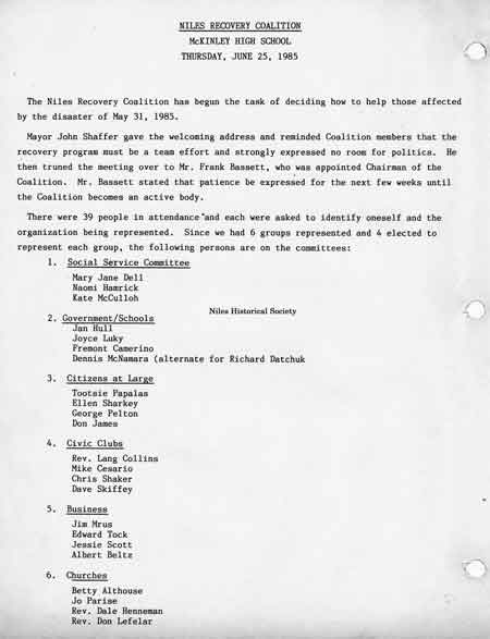 Niles Recovery Coalition Agenda