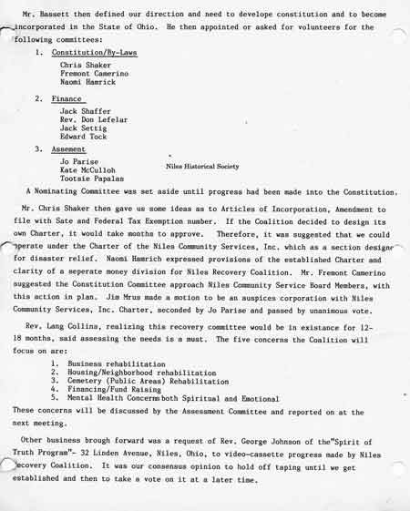 Niles Recovery Coalition Agenda