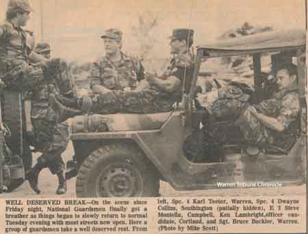 On the scene since Friday night, National Guardsmen get a breather as things begin to slowly return to normal Tuesday evening with most streets now open.