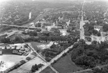 A collection of aerial maps of downtown Niles, Ohio taken by Paul Ingledue prior to urban renewal in 1976.