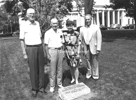 A photo of the Memorial marker thanking the IOOF for their donation of the Swaney Building which made it possible for the McKinley Memorial to clear their northwest corner.