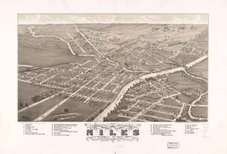 1882 Panoramic map of Niles, Ohio
