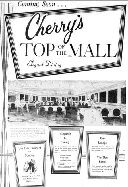 Advertisements for Cherry’s Top of the Mall, The Living Room and the Aloha restaurants on the Strip in Niles, Ohio. ca 1970s