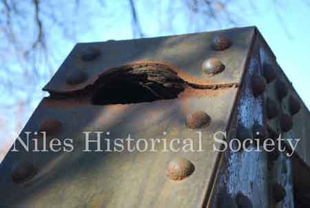 The Iron Bridge with its wooden roadway provided access to Salt-Spring Road from the end of Fifth Avenue. This bridge was often referred to as a 'Humpback Bridge' due to the upward arch of the roadway. This bridge was damaged in 2011 and replaced with a modern steel structure.