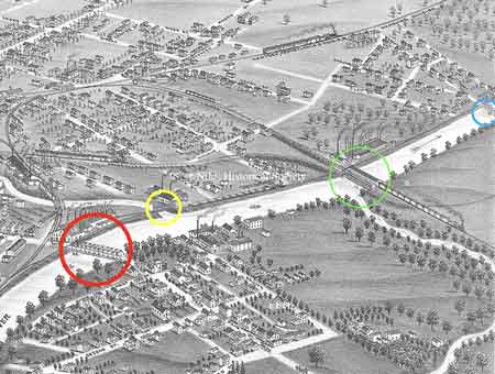 There are four railroad bridges that cross either the Mahoning River or Mosquito Creek as shown on the 1882 map.