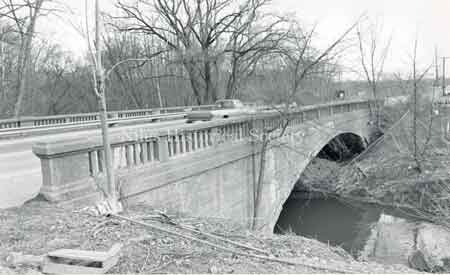Former concrete bridge on South Main Street that spanned Meander Creek.