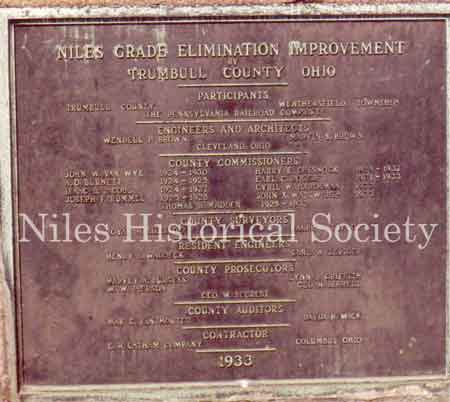 closeup of The brass plaque that adorned the 1933 viaduct over the Mahoning River. It was taken down during the 2002 re-construction.