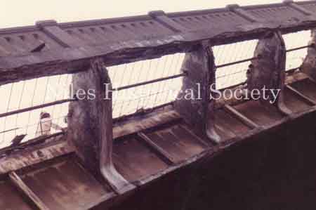 Picture taken during the 1981 renovation of the Main Street Viaduct. At that time, the 1933 paving bricks were removed and replaced with concrete. Sidewalks were demolished and repairs made to the substructure.