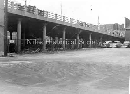 The area underneath the 1930's viaduct over the railroad tracks and Mahoning River has long been used as a storage area by the city.