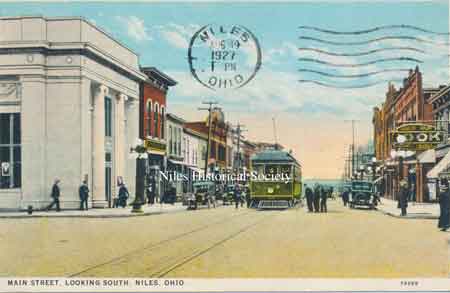 Main Street looking south about 1920 with the streetcar running.