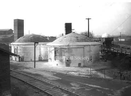 A photo of some of the kilns for firing the bricks at the Niles Firebrick plant.