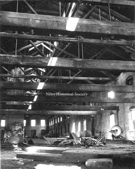 This photo shows the Hot Dry floor of the of the No. 1 plant of the Niles Firebrick Company being demolished in 1961.