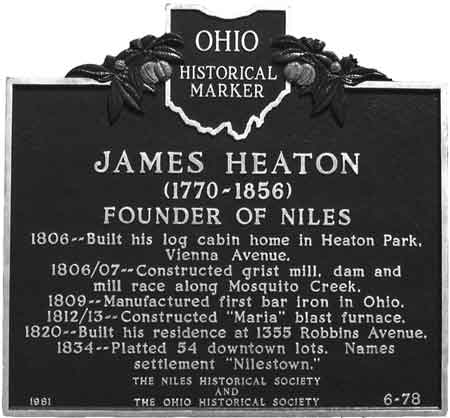 Ohio Historical marker listing James Heaton's accomplishments located on South Main Street across from The McKinley Museum and Research Center.