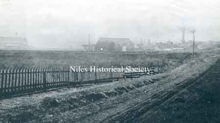 Smoky industrial skyline of Niles at the peak of iron manufacturing, descibed by historian Howe in 1888 as "among the most extensive in the state."