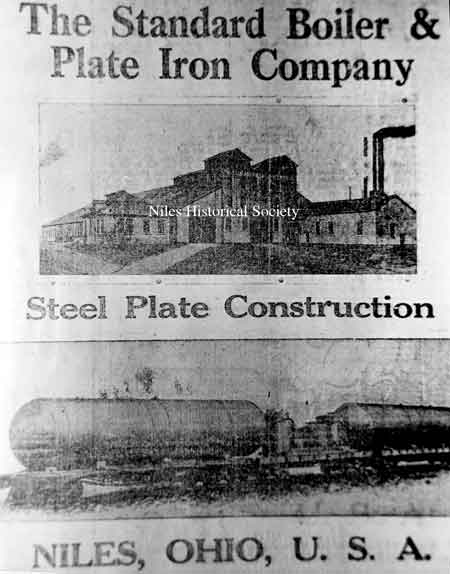 An advertisement from the Niles Daily News dated October 5, 1917 for the Standard Boiler & Plate Iron Company located in Niles, Ohio.