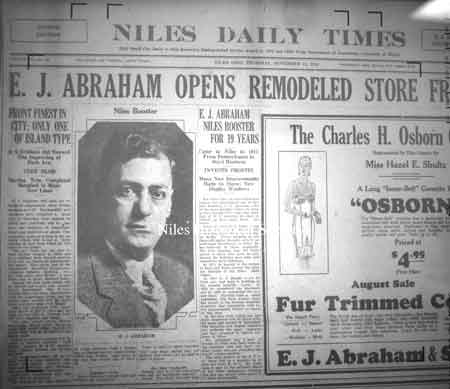 Niles Daily Times, 9-17-1930, article of the new Abrahams' Store opening.