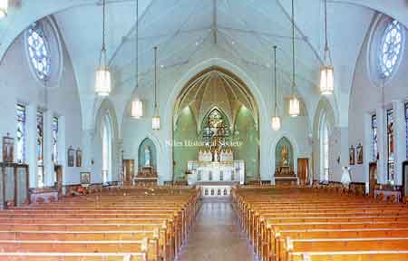 The interior of St. Stephen's Catholic Church after the remodeling in 1953, the 100th year of the founding of the parish