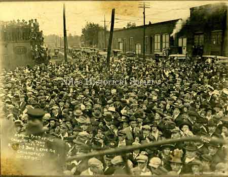 A small part of the crowd at the Erie Railroad train station when the Niles boys left for Chillicothe, Ohio for WWI.