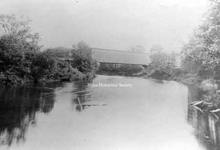 Niles-Alliance railroad covered bridge over the Mahoning River. It was built in the late 1880's. Later the bridge became part of the Pennsylvania Railroad.