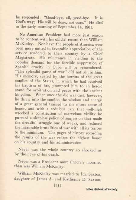 Page of the proposal to build a monument and memorial to William McKinley at Niles, Ohio, the place of his birth. 