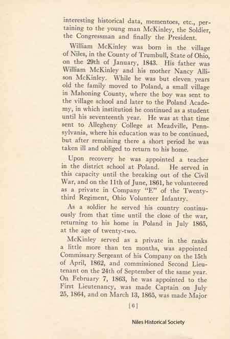 Page of the proposal to build a monument and memorial to William McKinley at Niles, Ohio, the place of his birth. 