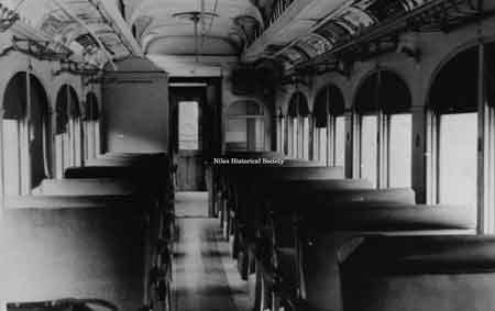 The interior of car # 308 built by the Niles Car & Manufacturing Company. It is now in the Indiana Museum of Transportation & Communication in Noblesville, Indiana.