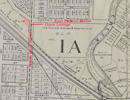 The location of the Oasis Lounge.