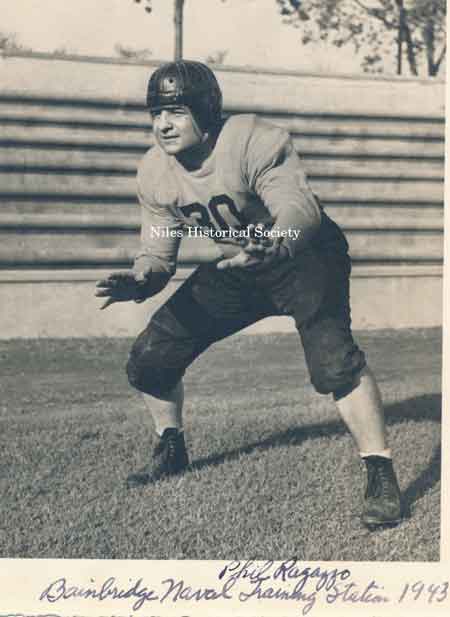 Phil Ragazzo in football uniform at Bainbridge Naval Training Center, 1943.