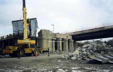 Again in 2001, the viaduct underwent extensive repairs with a complete teardown of the entire structure. New support piers, sidewalk and roadway replaced any remnants of the original 1933 Viaduct.