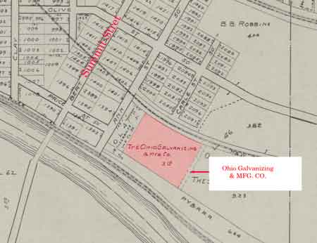 Location of Ohio Galvanizing Company on 1918 map.